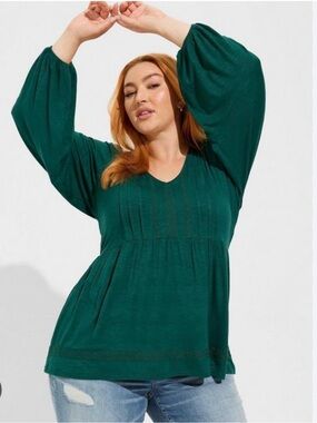 Plus Size - Slub V-Neck Lace Inset
Pintuck Babydoll Top - Torrid